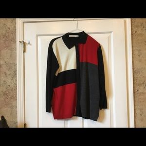 Women’s Karen Lessly Sweater, Sz M Black,Red&White